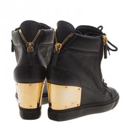Pre Owned Giuseppe Zanotti Black Leather Hidden Wedge Sneakers Size 36