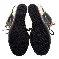 Pre Owned Giuseppe Zanotti Black Leather Hidden Wedge Sneakers Size 36