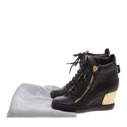 Pre Owned Giuseppe Zanotti Black Leather Hidden Wedge Sneakers Size 36