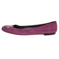 Pre Owned Giuseppe Zanotti Magenta Suede Crystal Skull Ballet Flats Size 39.5