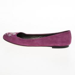 Pre Owned Giuseppe Zanotti Magenta Suede Crystal Skull Ballet Flats Size 39.5