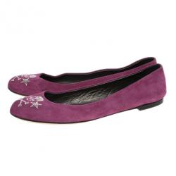 Pre Owned Giuseppe Zanotti Magenta Suede Crystal Skull Ballet Flats Size 39.5