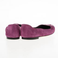 Pre Owned Giuseppe Zanotti Magenta Suede Crystal Skull Ballet Flats Size 39.5