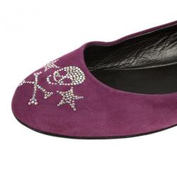 Pre Owned Giuseppe Zanotti Magenta Suede Crystal Skull Ballet Flats Size 39.5