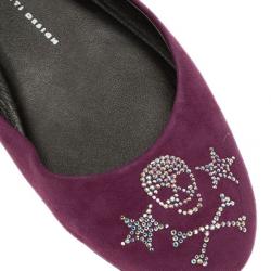 Pre Owned Giuseppe Zanotti Magenta Suede Crystal Skull Ballet Flats Size 39.5