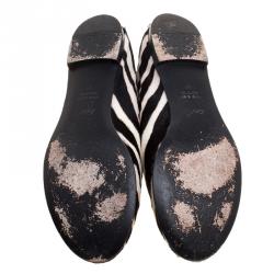 Pre Owned Giuseppe Zanotti Zebra Print Pony Hair Shark Tooth Embellished Smoking Slippers Size 41