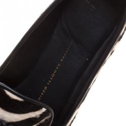Pre Owned Giuseppe Zanotti Zebra Print Pony Hair Shark Tooth Embellished Smoking Slippers Size 41