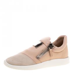 Pre Owned Giuseppe Zanotti Beige Leather and Suede Sneakers Size 37