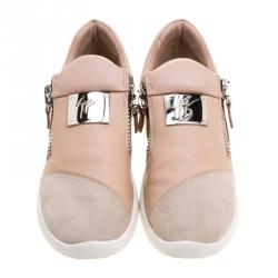 Pre Owned Giuseppe Zanotti Beige Leather and Suede Sneakers Size 37