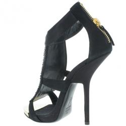 Pre Owned Giuseppe Zanotti Black Satin and Suede Crystal Sandals Size 39