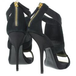 Pre Owned Giuseppe Zanotti Black Satin and Suede Crystal Sandals Size 39
