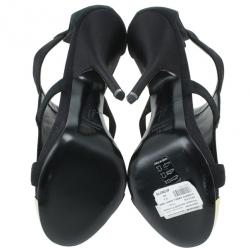 Pre Owned Giuseppe Zanotti Black Satin and Suede Crystal Sandals Size 39