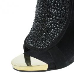 Pre Owned Giuseppe Zanotti Black Satin and Suede Crystal Sandals Size 39