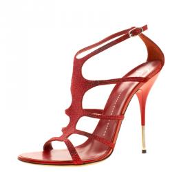 Pre Owned Giuseppe Zanotti Red Suede Crystal Embellished Strappy Sandals Size 41