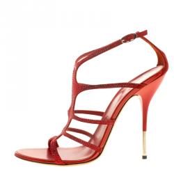 Pre Owned Giuseppe Zanotti Red Suede Crystal Embellished Strappy Sandals Size 41