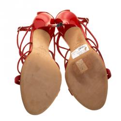 Pre Owned Giuseppe Zanotti Red Suede Crystal Embellished Strappy Sandals Size 41