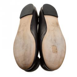 Pre Owned Giuseppe Zanotti Black Leather Rose Embellished Ballet Flats Size 41.5