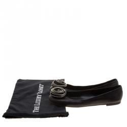 Pre Owned Giuseppe Zanotti Black Leather Rose Embellished Ballet Flats Size 41.5
