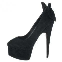Pre Owned Giuseppe Zanotti Black Suede Debra Bow Platform Pumps Size 38.5