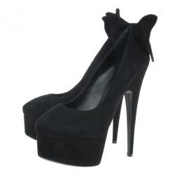 Pre Owned Giuseppe Zanotti Black Suede Debra Bow Platform Pumps Size 38.5