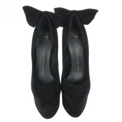 Pre Owned Giuseppe Zanotti Black Suede Debra Bow Platform Pumps Size 38.5