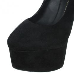 Pre Owned Giuseppe Zanotti Black Suede Debra Bow Platform Pumps Size 38.5