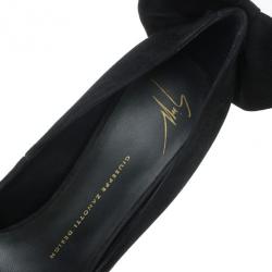 Pre Owned Giuseppe Zanotti Black Suede Debra Bow Platform Pumps Size 38.5