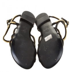 مملوكة مسبقًا صندل فلات جوسيبي زانوتي سويدي أسود سلاسل ذهبية مزينة مقاس 38