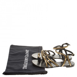 مملوكة مسبقًا صندل فلات جوسيبي زانوتي  سويدي أسود سلاسل ذهبية مزينة مقاس 38