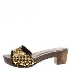 Pre Owned Giuseppe Zanotti Black Studded Suede Slip On Platform Clogs Size 38