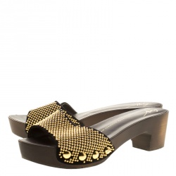 Pre Owned Giuseppe Zanotti Black Studded Suede Slip On Platform Clogs Size 38