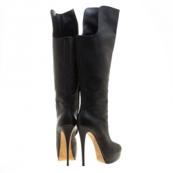 Pre Owned حذاء بوت جوسيبي زانوتي نعل سميك مرتفع للركبة جلد أسود مقاس 40