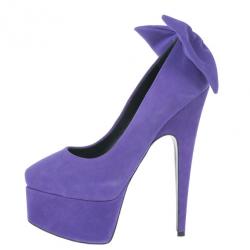 Pre Owned Giuseppe Zanotti Purple Suede Debra Bow Platform Pumps Size 36.5