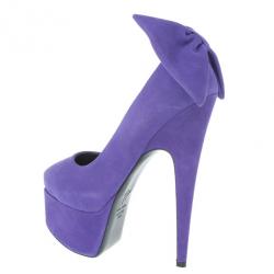 Pre Owned Giuseppe Zanotti Purple Suede Debra Bow Platform Pumps Size 36.5