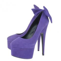 Pre Owned Giuseppe Zanotti Purple Suede Debra Bow Platform Pumps Size 36.5