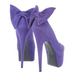 Pre Owned Giuseppe Zanotti Purple Suede Debra Bow Platform Pumps Size 36.5