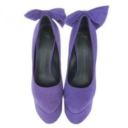 Pre Owned Giuseppe Zanotti Purple Suede Debra Bow Platform Pumps Size 36.5