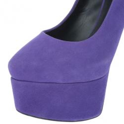Pre Owned Giuseppe Zanotti Purple Suede Debra Bow Platform Pumps Size 36.5