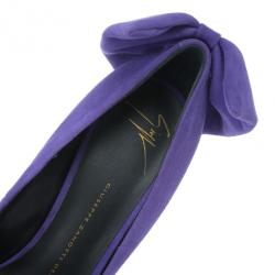 Pre Owned Giuseppe Zanotti Purple Suede Debra Bow Platform Pumps Size 36.5