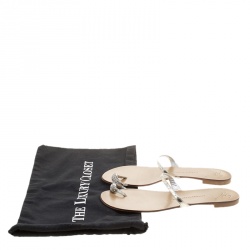 Pre Owned Giuseppe Zanotti Metallic Silver Crystal Embellished Toe Ring Flat Sandals Size 39
