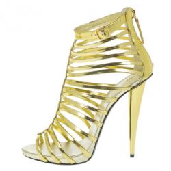 Pre Owned Giuseppe Zanotti Gold Mirrored Leather Caged Booties Size 40.5