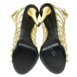 Pre Owned Giuseppe Zanotti Gold Mirrored Leather Caged Booties Size 40.5