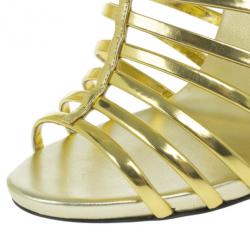 Pre Owned Giuseppe Zanotti Gold Mirrored Leather Caged Booties Size 40.5