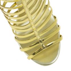 Pre Owned Giuseppe Zanotti Gold Mirrored Leather Caged Booties Size 40.5