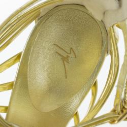 Pre Owned Giuseppe Zanotti Gold Mirrored Leather Caged Booties Size 40.5