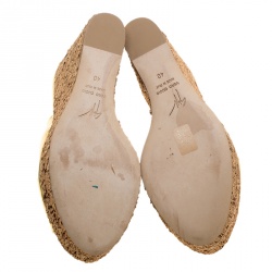 Pre Owned Giuseppe Zanotti Metallic Gold Leather Cork Wedge Slides Size 40
