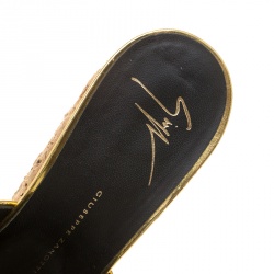 Pre Owned Giuseppe Zanotti Metallic Gold Leather Cork Wedge Slides Size 40