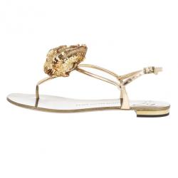 Pre Owned Giuseppe Zanotti Sequin Flower Thong Sandals Size 39