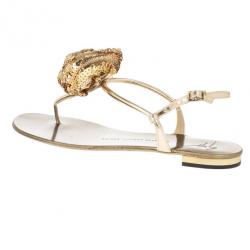 Pre Owned Giuseppe Zanotti Sequin Flower Thong Sandals Size 39