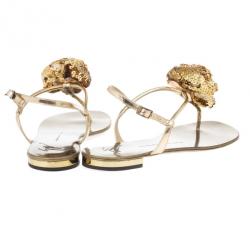 Pre Owned Giuseppe Zanotti Sequin Flower Thong Sandals Size 39